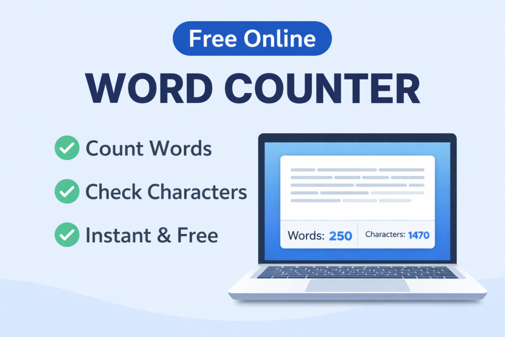 Free online word counter tool interface showing word and character count